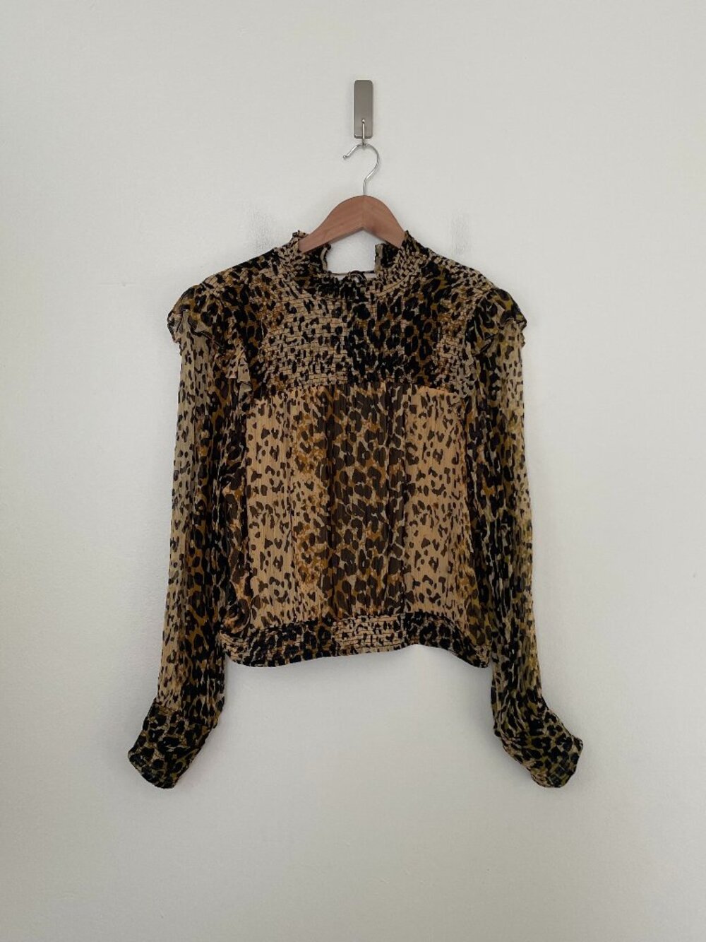 Free People Roma Leopard Printed Mock Neck Blouse Size Medium